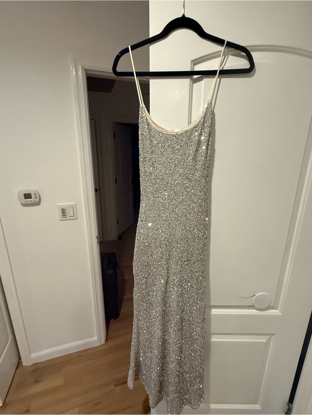Zara Silver Sequin Strapless Slip Dress
